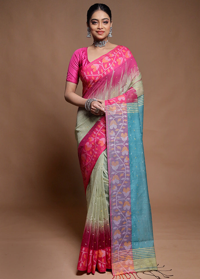Pink Cotton Saree With Blouse Piece