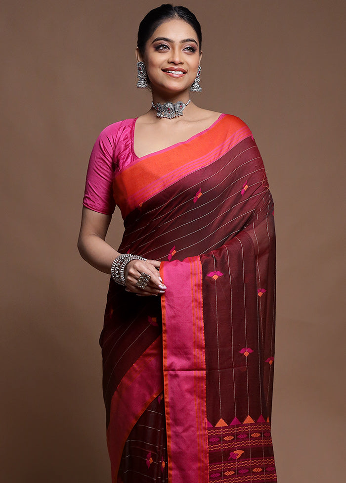 Maroon Cotton Saree With Blouse Piece
