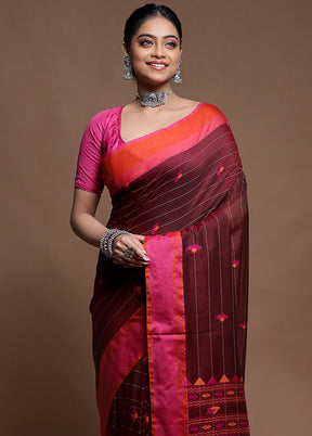 Maroon Cotton Saree With Blouse Piece