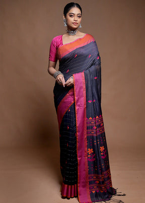 Black Cotton Saree With Blouse Piece