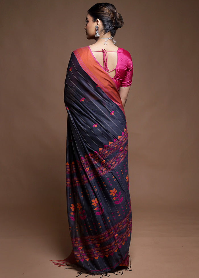 Black Cotton Saree With Blouse Piece