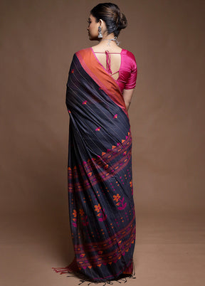 Black Cotton Saree With Blouse Piece