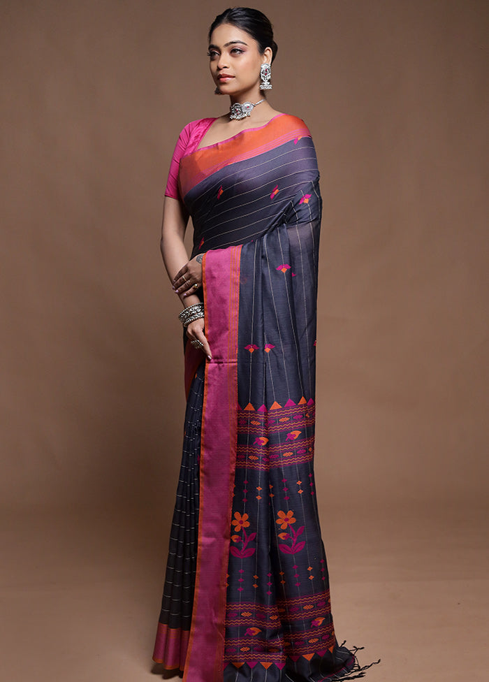 Black Cotton Saree With Blouse Piece