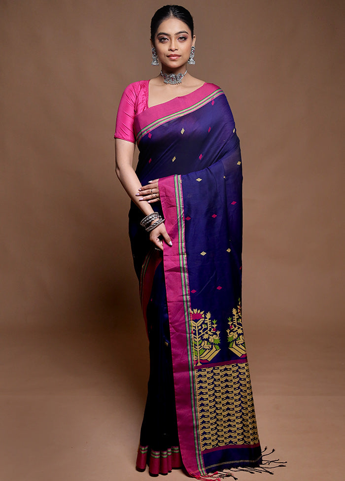 Blue Cotton Saree With Blouse Piece