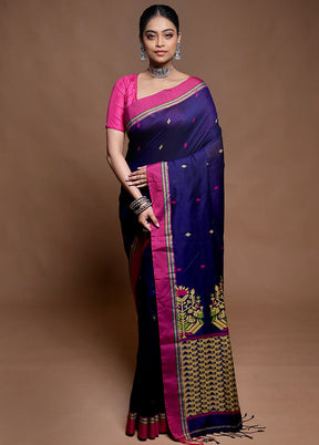 Blue Cotton Saree With Blouse Piece