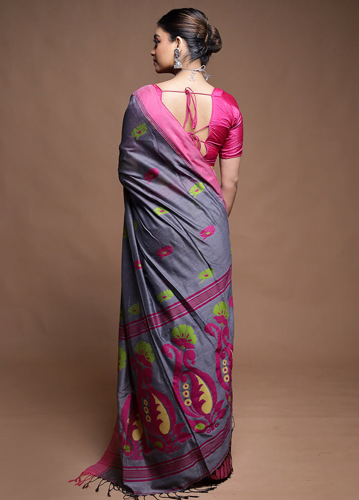 Grey Cotton Saree With Blouse Piece