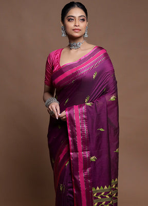 Purple Pure Cotton Saree With Blouse Piece