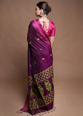 Purple Pure Cotton Saree With Blouse Piece