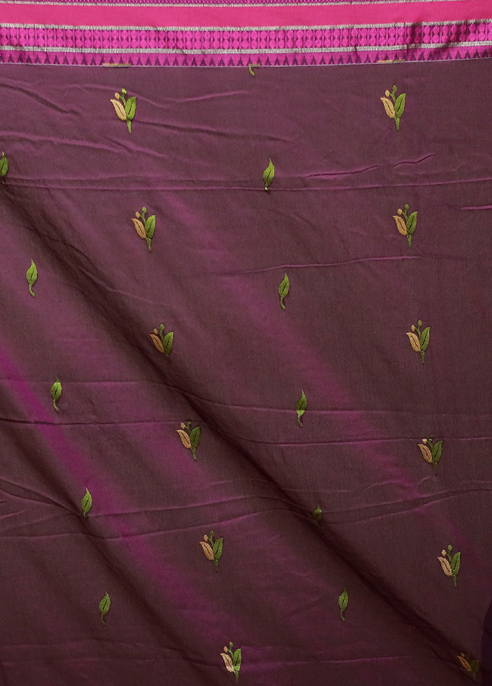 Purple Pure Cotton Saree With Blouse Piece