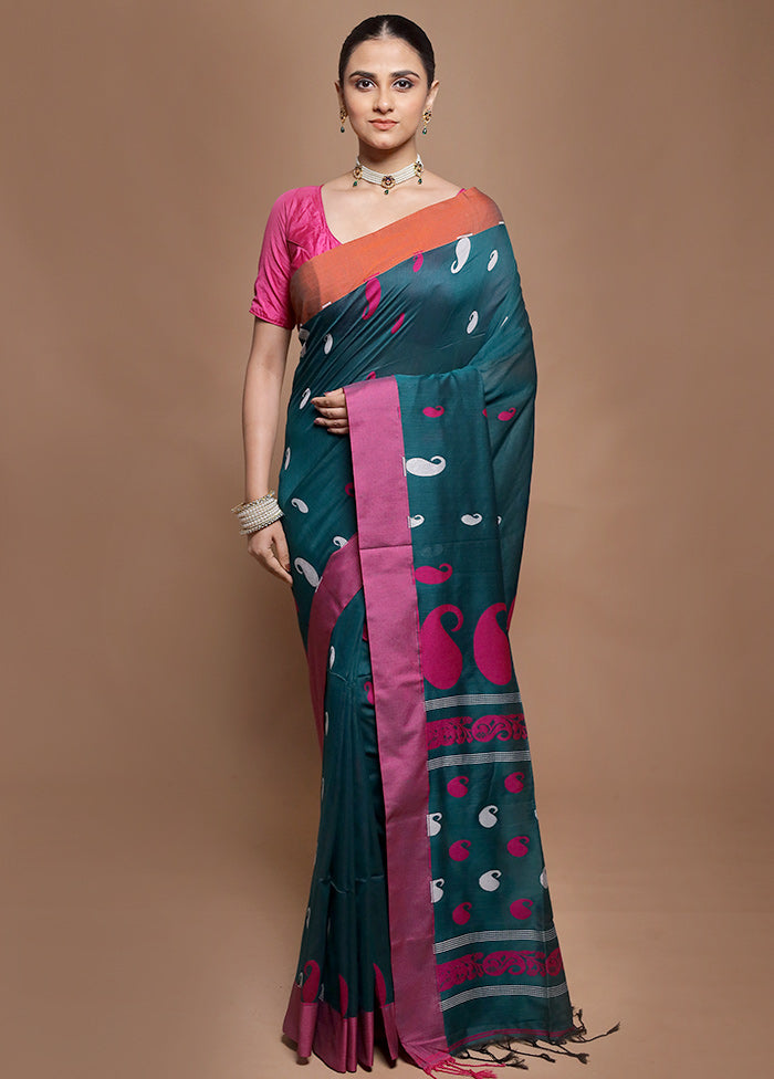 Green Pure Cotton Saree With Blouse Piece