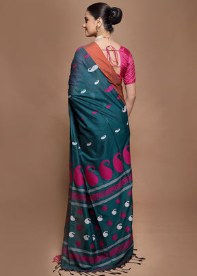 Green Pure Cotton Saree With Blouse Piece