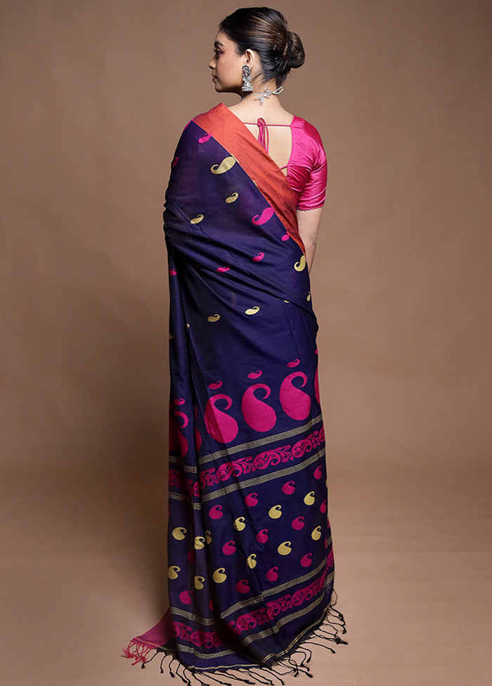 Blue Pure Cotton Saree With Blouse Piece