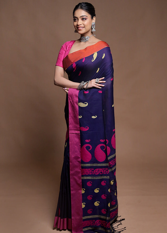 Blue Pure Cotton Saree With Blouse Piece