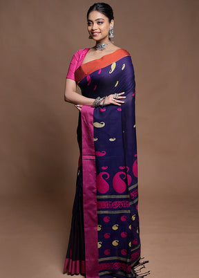 Blue Pure Cotton Saree With Blouse Piece