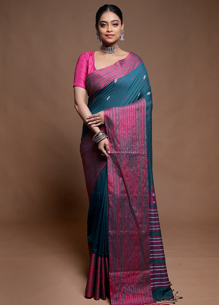 Green Pure Cotton Saree With Blouse Piece