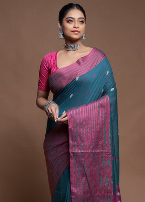 Green Pure Cotton Saree With Blouse Piece