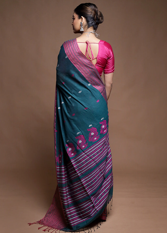 Green Pure Cotton Saree With Blouse Piece