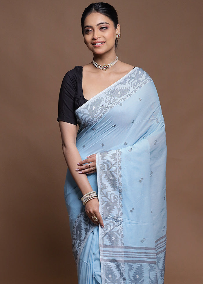 Blue Pure Cotton Saree With Blouse Piece