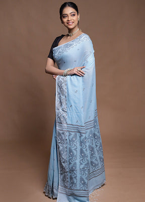 Blue Pure Cotton Saree With Blouse Piece