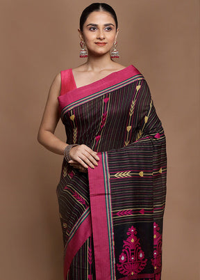 Black Pure Cotton Saree With Blouse Piece