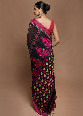 Black Pure Cotton Saree With Blouse Piece