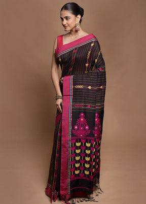 Black Pure Cotton Saree With Blouse Piece