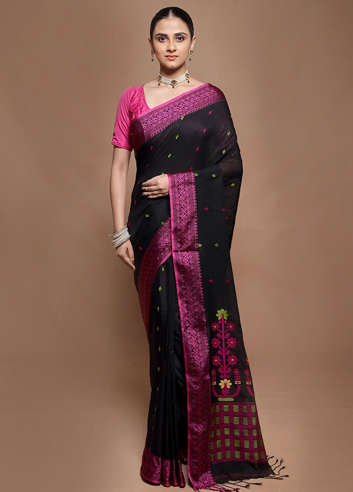 Black Pure Cotton Saree With Blouse Piece