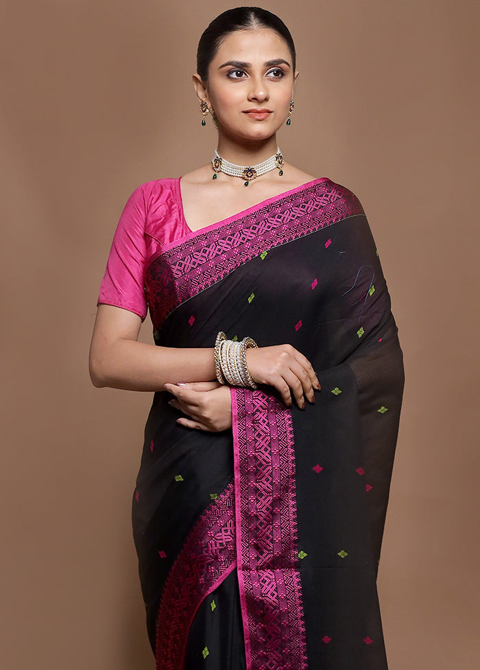 Black Pure Cotton Saree With Blouse Piece