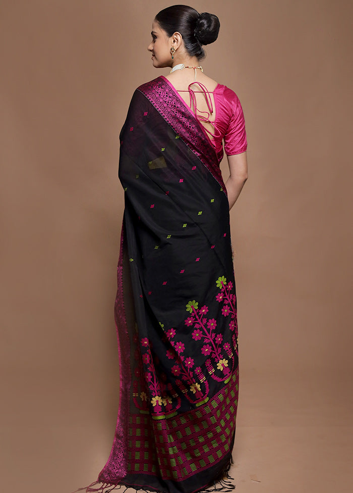Black Pure Cotton Saree With Blouse Piece