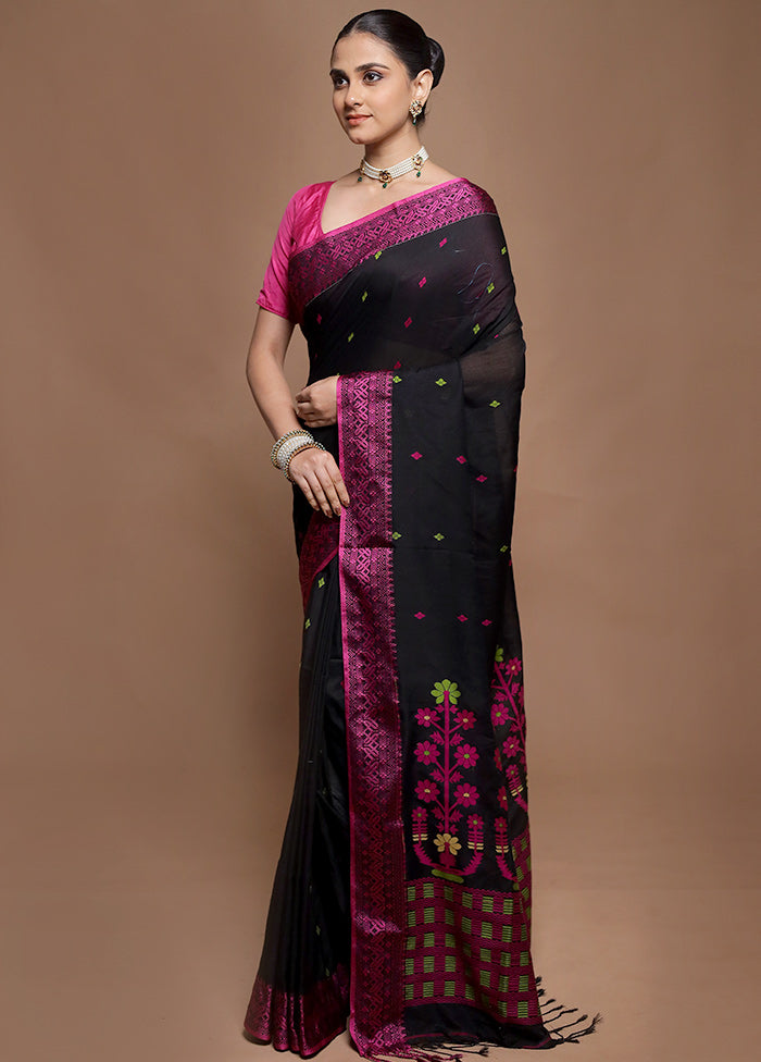 Black Pure Cotton Saree With Blouse Piece