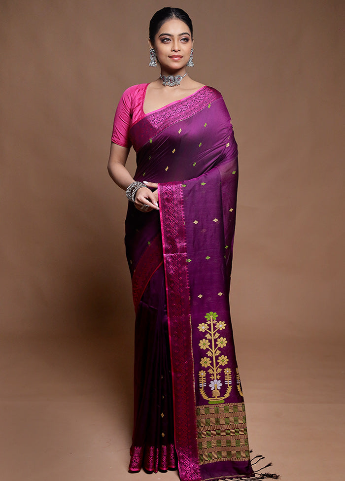 Purple Pure Cotton Saree With Blouse Piece