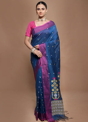 Blue Pure Cotton Saree With Blouse Piece