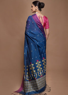 Blue Pure Cotton Saree With Blouse Piece