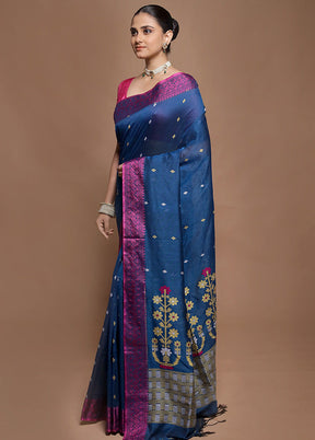 Blue Pure Cotton Saree With Blouse Piece