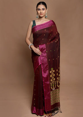Brown Pure Cotton Saree With Blouse Piece