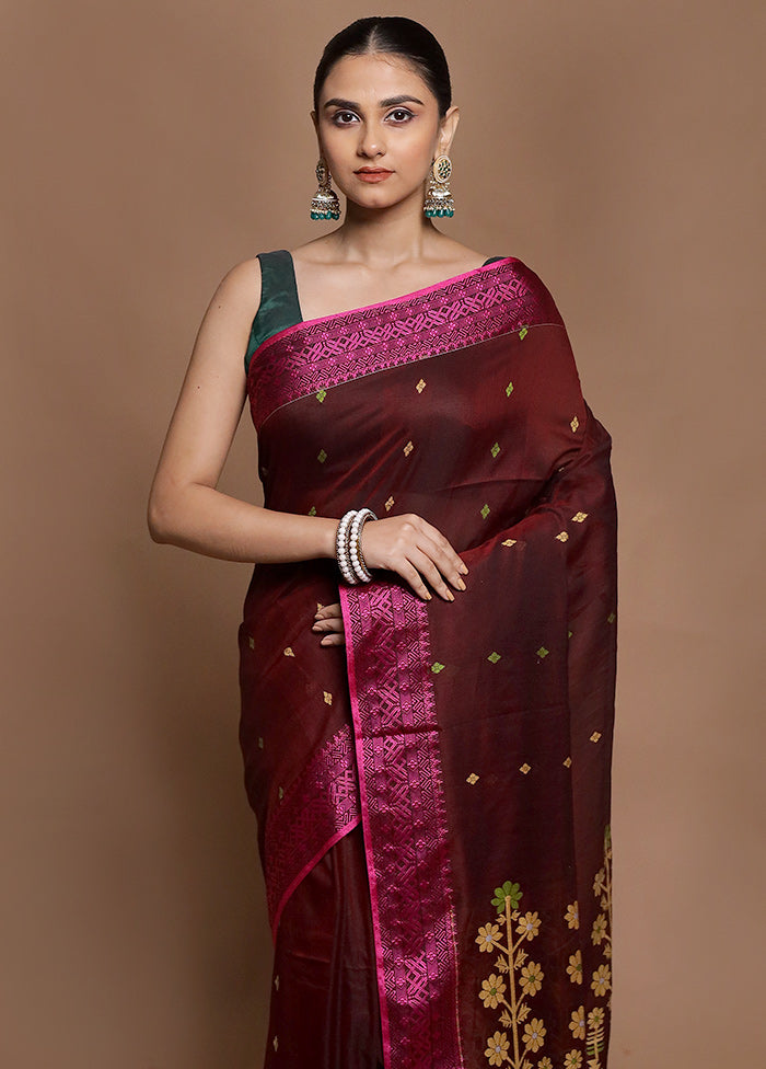 Brown Pure Cotton Saree With Blouse Piece