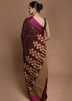 Brown Pure Cotton Saree With Blouse Piece