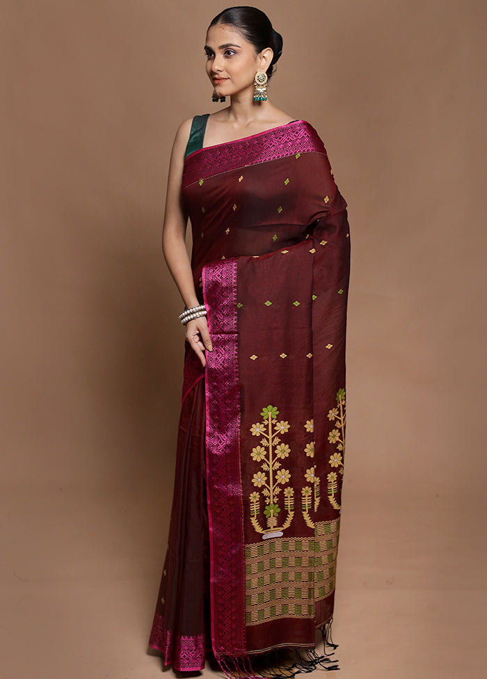 Brown Pure Cotton Saree With Blouse Piece