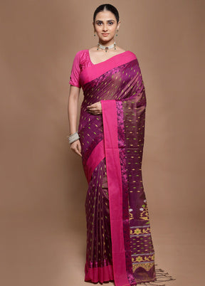 Purple Pure Cotton Saree With Blouse Piece