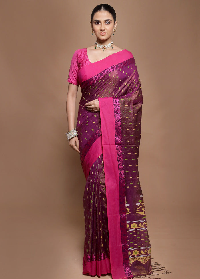 Purple Pure Cotton Saree With Blouse Piece