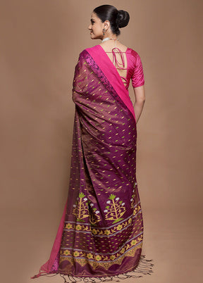 Purple Pure Cotton Saree With Blouse Piece