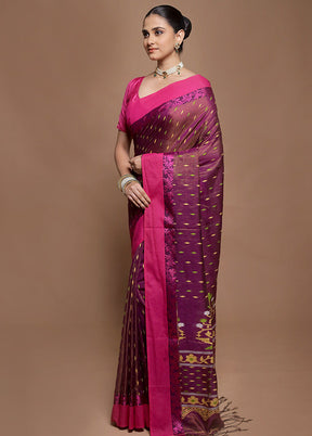 Purple Pure Cotton Saree With Blouse Piece