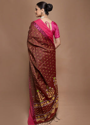 Maroon Pure Cotton Saree With Blouse Piece