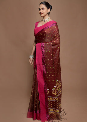 Maroon Pure Cotton Saree With Blouse Piece