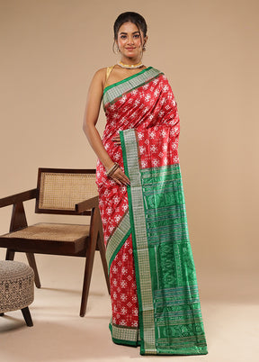 Red Handloom Bomkai Pure Silk Saree With Blouse Piece
