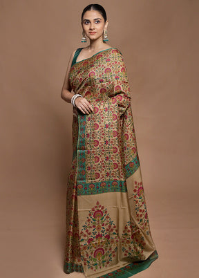 Cream Printed Pure Silk Saree Without Blouse Piece