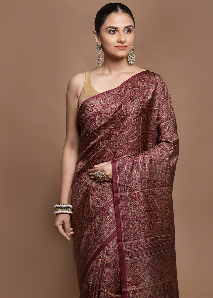 Pink Printed Pure Silk Saree Without Blouse Piece