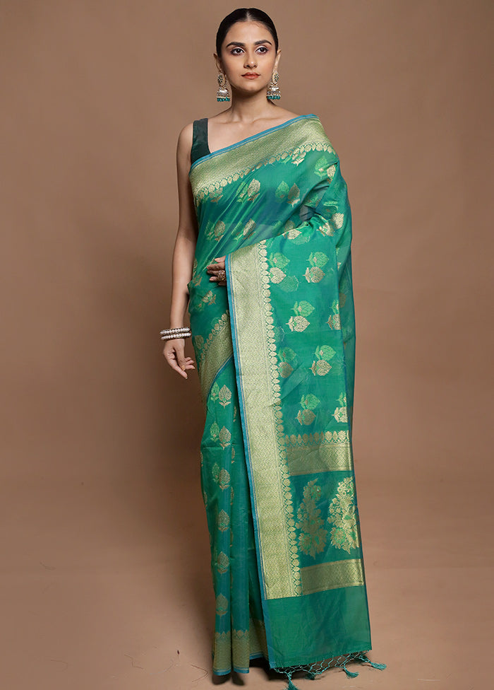 Green Kora Silk Saree With Blouse Piece