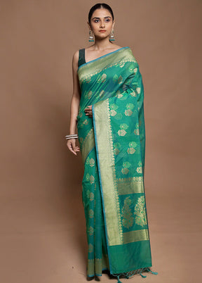Green Kora Silk Saree With Blouse Piece