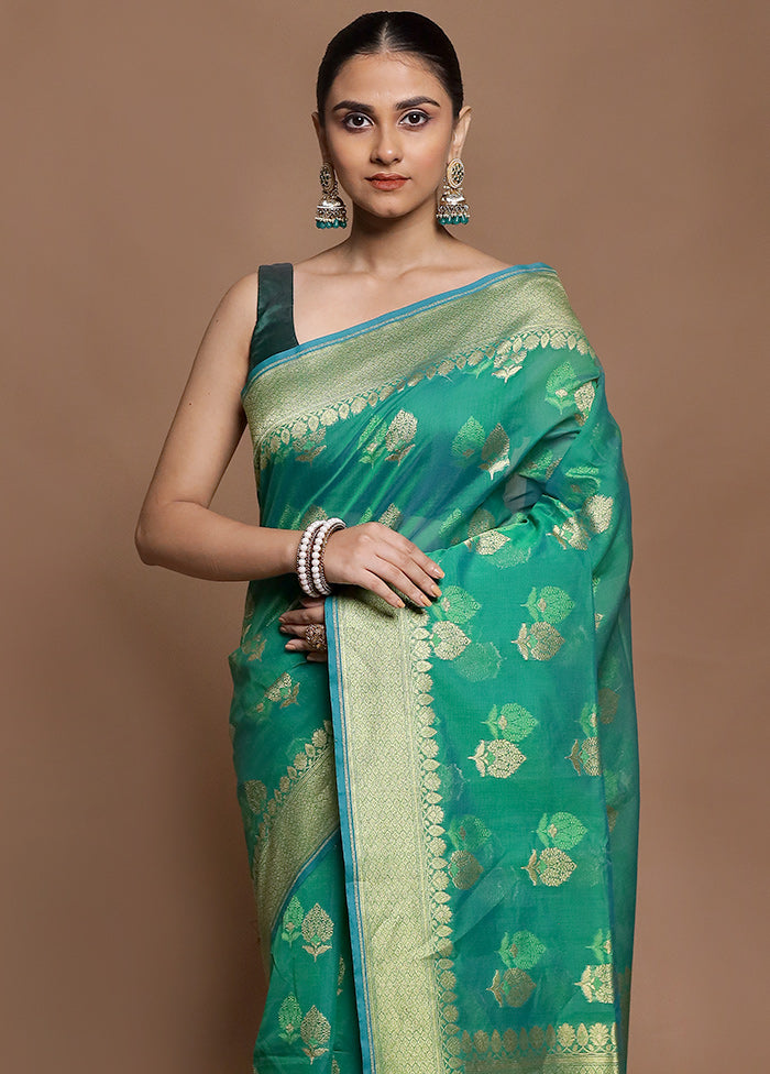 Green Kora Silk Saree With Blouse Piece